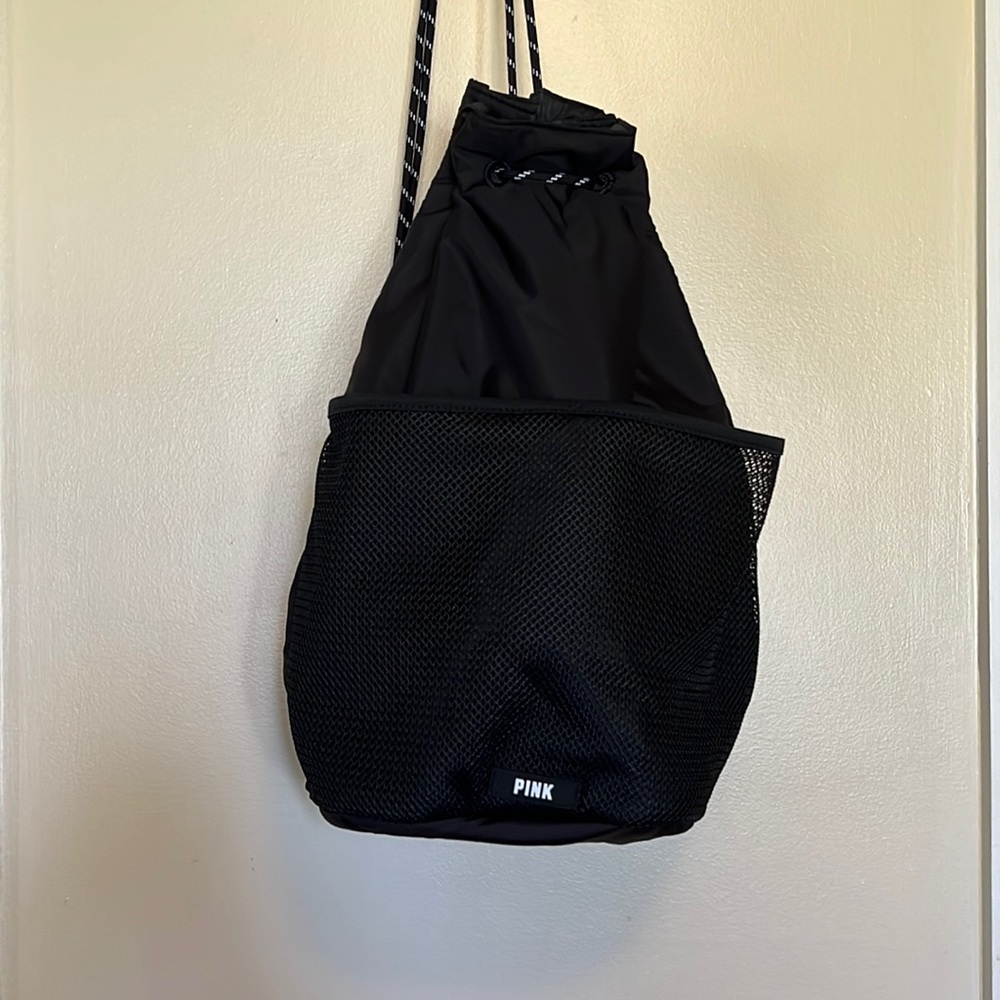 Victoria Secret Pink Black Drawstring Backpack